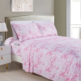 Elegant Comfort Luxury Soft Bed Sheets Tie Dye Pattern 1500 Thread Count Percale Egyptian Quality Microfiber Softness Wrinkle and Fade Resistant (6-Piece) Bedding Set, Queen, Tie Dye Light Pink