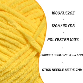 Plush Chunky Chenille Yarn for Crocheting, Soft Fluffy Velvet Yarn for Crocheting Amigurumi, Fuzzy Baby Blanket Knitting 200g/262yds Bulky（2 Yellow）