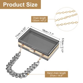 sourcing map Women Clear Purse, Acrylic Clear Clutch Bag Square Acrylic Purses Transparent Crossbody Handbag with Removable Chain for Travel Office, Black/Gold