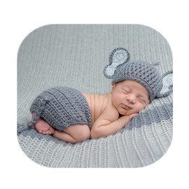 Vemonllas Newborn Photography Props Outfit Boys Girls Elephant Hat Bonnet & Shorts Baby Photo Props Crochet Knitted Costumes (Light Gray)