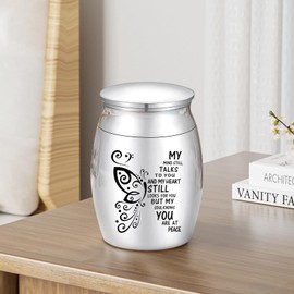 Dletay Small Urns for Human Ashes Keepsake 1.6 Inches Stainless Steel Mini Memorial Urn Butterfly Cremation Urns for Women Men