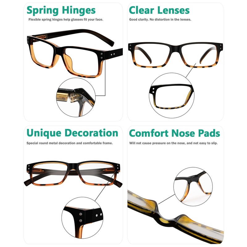 Eyekepper Vintage Reading Glasses for Men - 5 Pack Spring