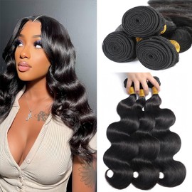 12A Human Hair Bundles 14 16 18 Inch Body Wave Bundles Human Hair (Natural Black 3 Bundles Body Wave, 14 16 18 inch)