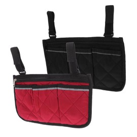 OATIPHO Wheelchair Armrest Storage Pouch with Cup Holder Organizer Bag for Walkers Rollators Scooters Black Burgundy Easy Installation Ample Compartments Stylish Design