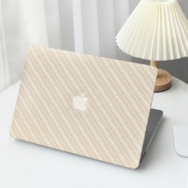 Ksriylm Compatible with MacBook Pro 13 Inch Case M2 2023,2022,2021-2016 A2338 M1 A2251 A2289 A2159 A1989 A1708 A1706,Classic Woven Leather Plastic Hard Shell Case＋Transparent Keyboard Cover, Beige