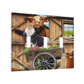 Country Farm Farmhouse Cow Animal 3 Gang Jumbo Size Light Switch Plate Decorative Triple Toggle Wall Plate Cover Electrical Faceplate Switch Face Plate