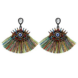 Eye Earrings for Women, Multicolor Evil Eye Tassel Earrings for Womens, Colorful Devil Eye Fringe Earrings, Cute Eye Dangle Earrings Hypoallergenic, Sterling Silver, No Gemstone