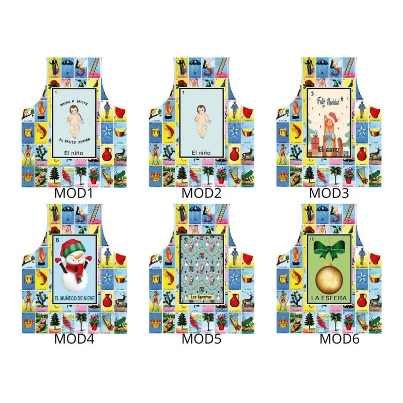 Texben 12 Mandiles Lotería Navideña Para Cocina Sublimados