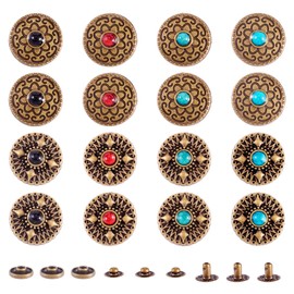 PandaHall 16 Sets Turquoise Quick Rivets Press Studs Antique Bronze Leather Button Decorative Rivets for Purse Handbag Shoes Leather Craft Clothing Belt
