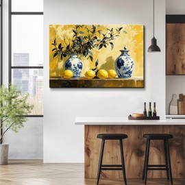 superbpag Vintage Kitchen Canvas Wall Art Lemon Botanical Painting Picture Wall Decor for Kitchen Dining Room, Ready to Hang - 1.5 Inch Thickness