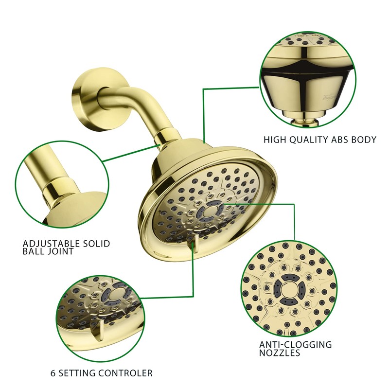 Rainovo 6 Spray Settings High Pressure Shower Head 5" Rain