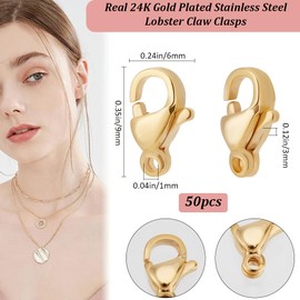 Beebeecraft 1 Box 50Pcs Lobster Claw Clasps 24K Gold Plated 304 Stainless Steel Trigger Small Snap Clasp for Bracelet Necklace Jewelry Making 9mm