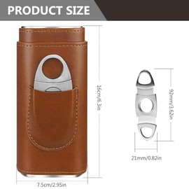 SUNOYA Cigar Case for 3 Cigars, Leather Cigar Case, Leather Cigar Case with Cigar Cutter, Portable Humidor Cigar Case for Travel Short Trips Gifts for Men (Brown)