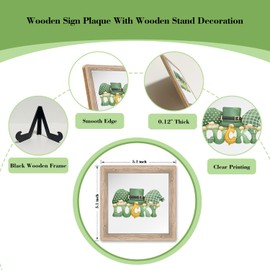 Wooden St. Patrick's Day Gift Table Sign with Stand Decoration, Luck Gnome Plaid Tiered Tray Decor Shamrock Desk Wood Plaque, Home Irish Spring Party Table Centerpiece Ornaments -MP1