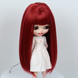 Linfairy 9-10 inch Doll Long Wig Straight Long Hair (Red)