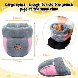 Wenqik 2 Pcs Guinea Pig Bed Cuddle Warm Hideout Small Animal Sack Cozy House Bedding Sleeping Cushion Portable Pet Carrier Cage Nest for Rabbit Hamster Rat Accessories (Gray, Pink with Beige)