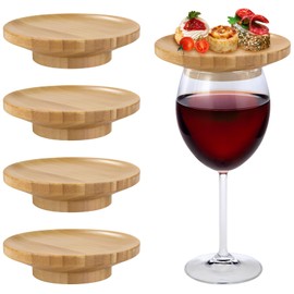 NIOIPXA Wine Glass Charcuterie Topper,Bamboo Coaster Charcuterie Plates,4" Wine Glass Charcuterie Board Topper (4)