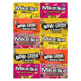 Assorted Candy Mix, 10 Pack, 2 Each Flavor – Mike and Ike & Now and Later – Sour Watermelon, Tropical Punch, Sour Lemon, Banana, Tropical Typhoon – Blue Paper Bag, 5.25x3.2x8 Inch