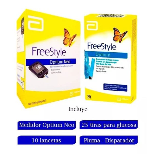 Freestyle Pack Freestyle Optium Neo Glucometro + 25 Tiras Glucosa