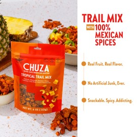 CHUZA Spicy Tropical Trail Mix – Bold & Crunchy Snack with 100% Mexican Spices – Peanuts, Almonds, Cashews, Sesame Chips, Corn Nuts & Dried Pineapples – No Cholesterol, High Protein – 4 oz