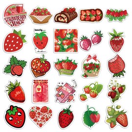 Strawberry Sticker, 50Pcs Cute Fruit Strawberry Dessert Girl Theme Decorative Stickers for Water Bottle Laptop Scrapbook Journal Dairy Skateboard Graffiti for Kids Teens (Strawberry)