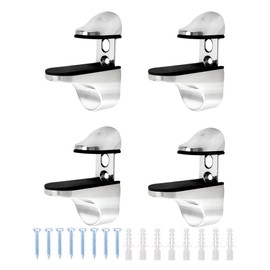 QWORK® 4 Pack Adjustable Glass Shelf Brackets, Wall Mounted Zinc Alloy Shelf Support for 3-20 mm Thickness Glass