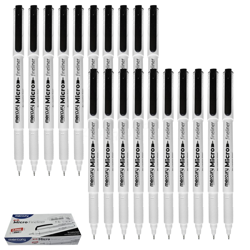 MERCURY Micro Fineliner Pens, BLACK, Ultra Fine Point (0.3mm), Pack