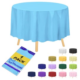 Hereisa 1-Pack Premium Plastic Tablecloth 84in. Round Plastic Table Cover - Light Blue