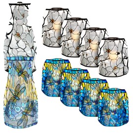 MODGY Expandable Flower Vase and Luminary Lantern Set, Plastic Decorative Modern Vases and LED Candle for Wedding, Table, Home Decor, Living Room, Office, Louis C. Tiffany, 4 Pack