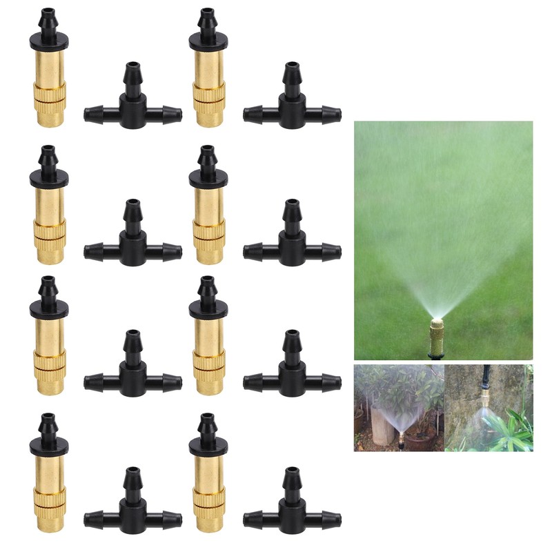 30Pcs Adjustable Copper Atomizing Nozzles with Tee Connectors Garden Cooling