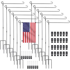 Therwen 12 Pack Garden Flag Stand 36.2" x 16.5" Yard Flag Holder Heavy Duty with 3 Prong Base Lawn Flag Pole Decorations Outdoor Flag Stand with Clip Spring Stoppers for Outdoor Garden Yard Lawn