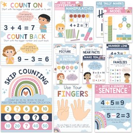 BrightenKidz 14 Pcs Boho Math Posters for Elementary School Classroom Decor, 8.5" x 11" Mathematics Strategy Posters, Math Bulletin Board Sets, Teacher Classroom Must Haves, 1st & 2nd Grade Supplies