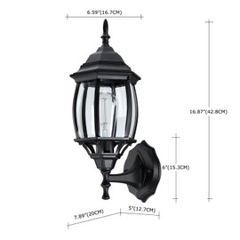 Faymart lighting 2 Pack Black Outdoor Wall Lights - 17 Inch Garage Side Light for House, Metal and Glass Wall Lantern Sconce, Vintage Outside Porch Light for Front Door,Porch,Balcony,E26 Base