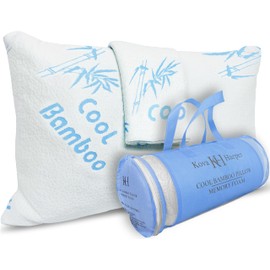 Cooling Rayon of Bamboo Pillows King Size for Sleeping, +1 Extra Washable Zippered Breathable Cover Soft Shredded Adjustable Memory Foam, Relieves Neck Pain Snoring for Back/Stomach/Side Sleeper