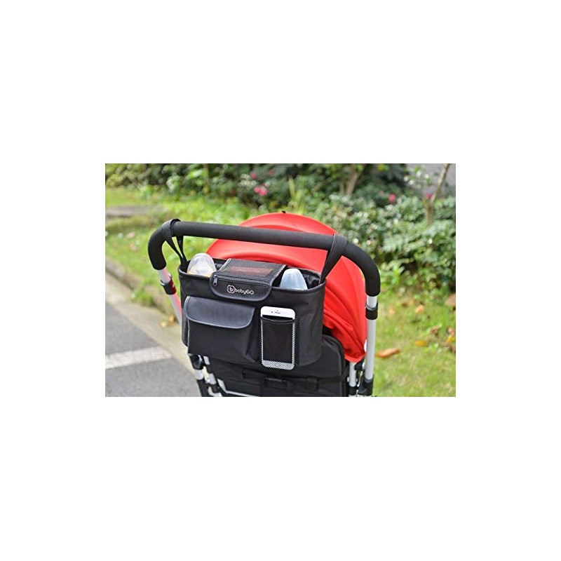 babyGO Pram Organiser Buggy - Pram Bag with Drink Holder