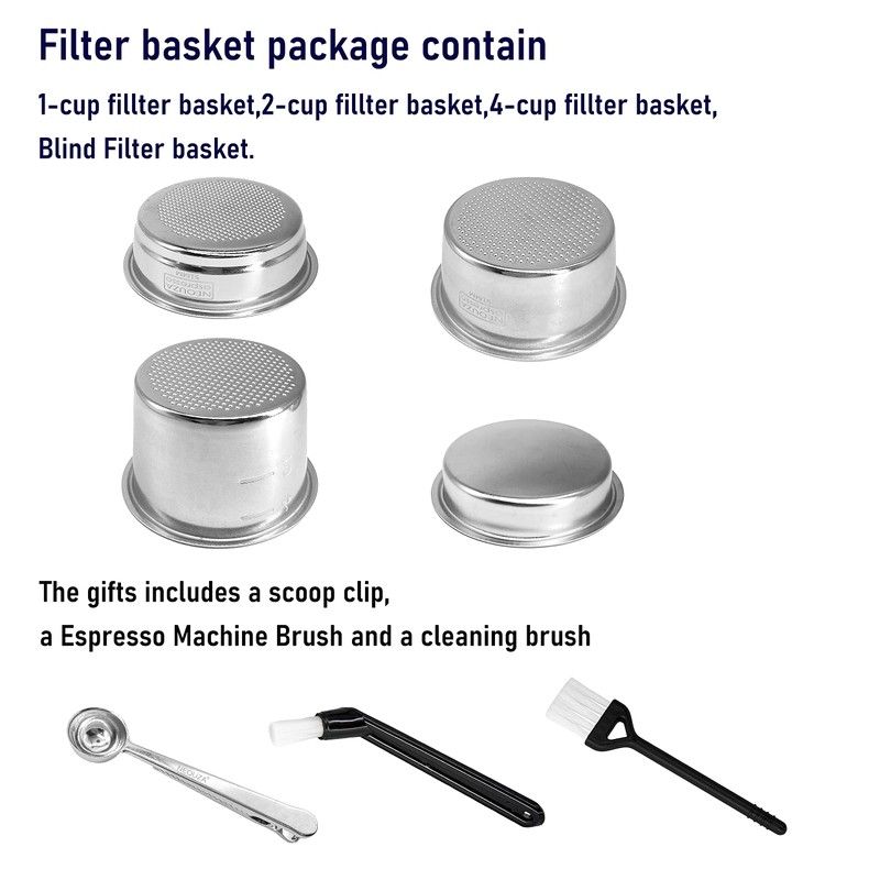 NEOUZA 51mm Stainless Steel Filter Basket 1/2/4 Cup for Espresso