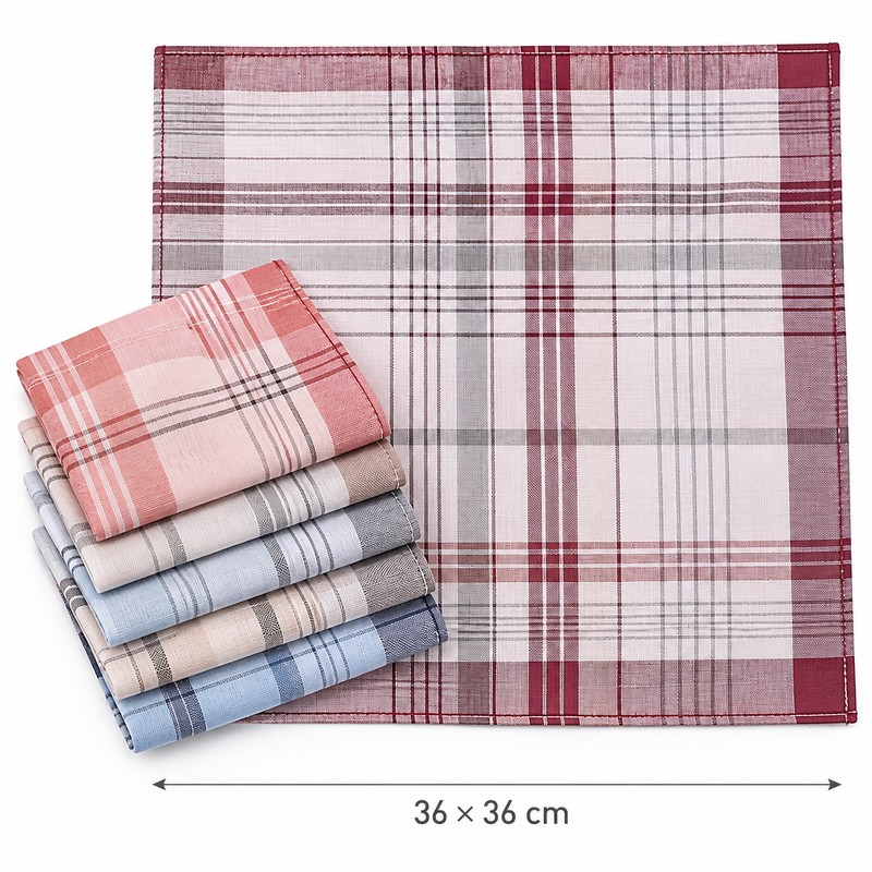 6-Piece Men's Plaid and Striped Handkerchief Set – Classic Polyester-Cotton
