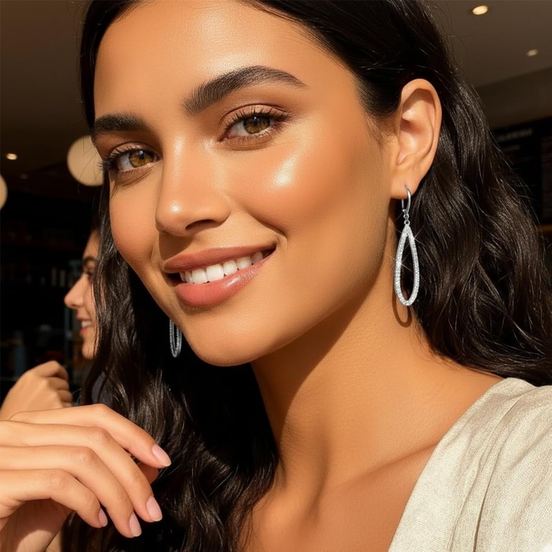 Silver Plated Teardrop Dangle Earrings for Women - Cubic Zirconia