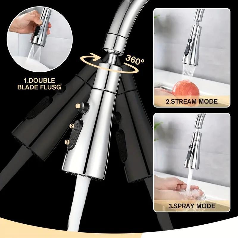 Kitchen Faucet Extender, 3-speed Rotating Faucet Nozzle with High-pressure Sprayer,