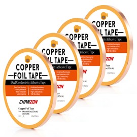 CHANZON 4 Pack Copper Foil Tape 6mm 1/4 inch x 66ft Double Sided Conductive Adhesive for Stained Glass,Soldering,Electric,Crafts,Repair,Paper Circuits,Grounding,Guitars