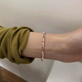 Aneneiceera Boho Rainbow Crystal Chain Bracelet Colorful Tennis Chain Bracelet Cz Rhinestone Hand Chain Bracelet Shine Bridal Cubic Crystal Bracelet Hand Chain Jewelry for Women