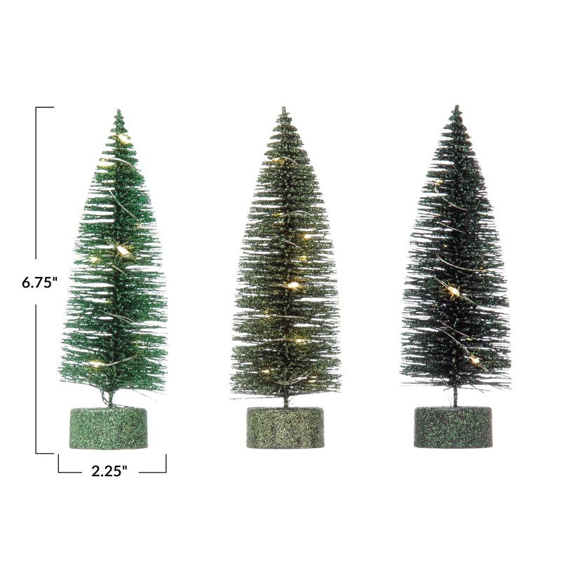 Creative Co-op 6.5" Bottle Brush Trees w/LED Lights Set of
