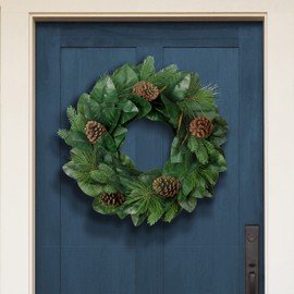 Puleo International Inc. Puleo International 24" Pine Cones Wreath with Magnolia Leaves, Green
