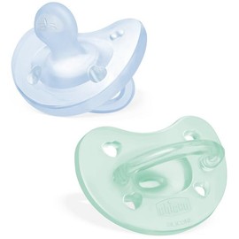 Chicco PhysioForma Chupete de Silicona 2-6 Meses, Pack de Mordedores 2-6 Meses, Apoyan la Respiración Fisiológica y Favorecen el Desarrollo Correcto de la Boca, 2 Piezas, Azul Clar