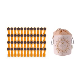 BellaCott 48 Clothes Pegs Yellow with Stainless Steel Feathers and 1 Design Cotton Sun