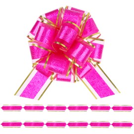 FORBINBO 6 Pieces Rose Pull Bows 6 Inch Gift Wrapping Pull Bows with Ribbon for Christmas Presents Wedding Gift Wrapping Baskets (Rose red)