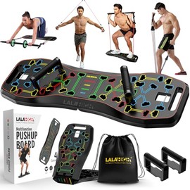 LALAHIGH Push Up Board with Resistance Bands & Ab Roller - 15-in-1 Portable Home Gym Equipment, Full Body Workout Kit for Men and Women