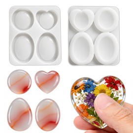 Szcelling 2Pcs Thumb Worry Stone Resin Silicone Mold 1.57"-2.36" 8 Cavity Pocket Stones Epoxy Casting Mold for Stress Relax Men Women Meditation Yoga DIY Crystal Chakra Oval Heart Mirror Stone Maker