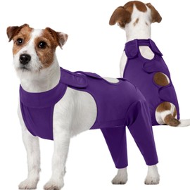 Kuoser Dog Surgery Recovery Suit for Rear Legs, Thigh Wound Protective Sleeve for Dogs, Dog Recovery Sleeve for Female Male Dogs, Dog Onesie After Surgery Pet Surgical Suit for Spay Neuter, Purple S