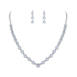 EVER FAITH® Hochzeit Silber-Ton klar Zirkonia CZ Blume rund Halskette Ohrringe Set N02037-1